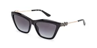 Guess GU00199 sunglasses in 01B Shiny Black, front three-quarter view showing the gold-tone metal temple