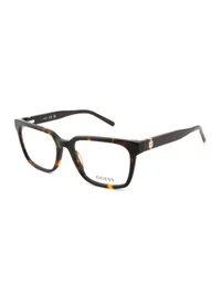 Guess GU50286 square acetate eyeglasses in 052 dark havana with G-logo temples, three-quarter view