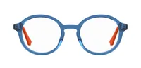 Seventh Street S 333 transparent blue round kids' eyeglasses with orange temple tips (RTC), front view