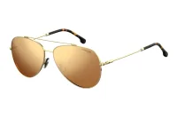 Carrera 183/F/S J5G K1 gold metal aviator sunglasses with gold mirror lenses and havana temple tips, three-quarter view