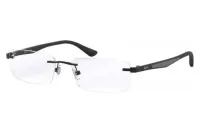 Ray-Ban RX6326 rimless rectangular eyeglasses in matte black (2509) with grey temple insert, front three-quarter view