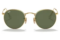 Ray-Ban RB3447N 001 round metal in Arista gold with green G-15 lenses, front view