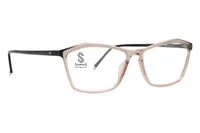 Stepper STS-30050 F399 rose-pink acetate eyeglass frame with black temples, front three-quarter view on white
