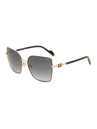 Guess GU00377 02B cat-eye sunglasses with a black and gold metal frame, G logo temples and gradient smoke lenses, front three-quarter view