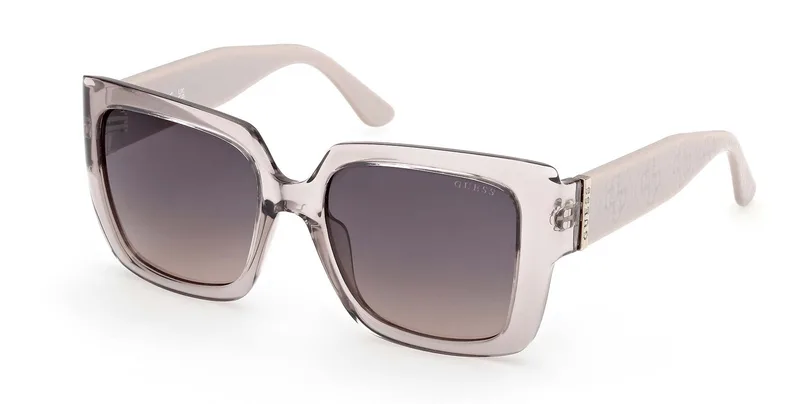 Guess GU00200 oversized square sunglasses in Shiny Grey 20B with gradient smoke lenses, front three-quarter view
