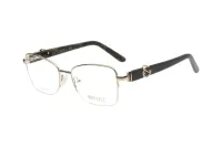 Scott SC5778 C3 gold half-rim square eyeglass frame with black temples and a crystal-set horseshoe hinge motif, front three-quarter view