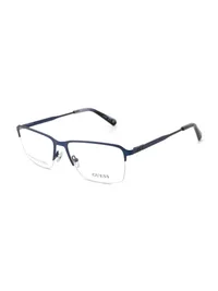 Guess GU50289 091 matte blue half-rim rectangular eyeglasses, front three-quarter view