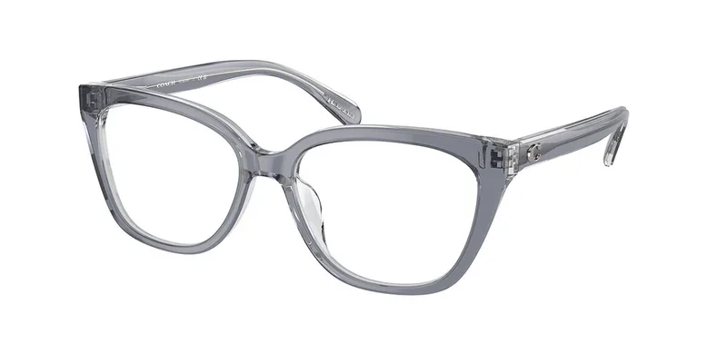 Coach HC6226U eyeglasses in transparent dark grey on light grey (5780), front three-quarter view