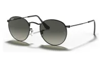 Ray-Ban RB3447N Round Metal sunglasses in black with grey gradient lenses (002/71), front three-quarter view