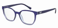 Seventh Street 7A 585 WTA blue shaded glitter acetate eyeglasses with bow temple detail, front three-quarter view
