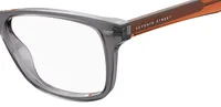 S 306 grey and orange (M9L) eyeglasses, close-up of the hinge and orange temple