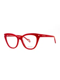 Guess GU50218 cat-eye eyeglasses in shiny red acetate (066), front three-quarter view