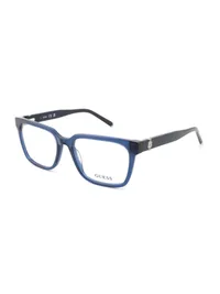 Guess GU50286 square acetate eyeglasses in 090 transparent blue, three-quarter view