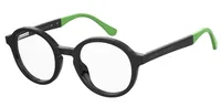 Seventh Street S 333 kids' round eyeglasses in black with green temple tips (7ZJ), front three-quarter view