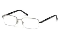 Montblanc MB0488 016 silver half-rim rectangular eyeglasses with black temples, front three-quarter view