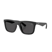 Burberry BE4458U sunglasses in Matte Black with dark grey lenses, front three-quarter view