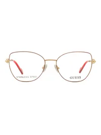 Guess GU50402 cat-eye eyeglasses in 066 gold and burgundy, front view