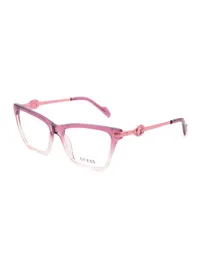 Guess GU50421 eyeglasses in violet-to-pink gradient with rose G-logo temples (083), front three-quarter view