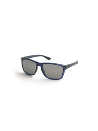 Opium OP-10255 C02 matte blue rectangular sunglasses with grey mirror lenses and OPIUM branding on the temple, three-quarter view on a white background