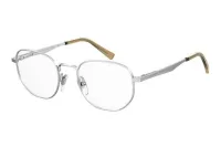 S 330 UTK silver metal round-square eyeglasses with beige temple tips, three-quarter view