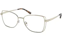 Michael Kors Monterosso MK3059 1014 light gold metal squared butterfly eyeglass frame with havana temple tips, three-quarter view