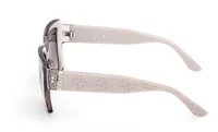 Guess GU00200 sunglasses in Shiny Grey 20B, side view showing the Quattro G logo temple
