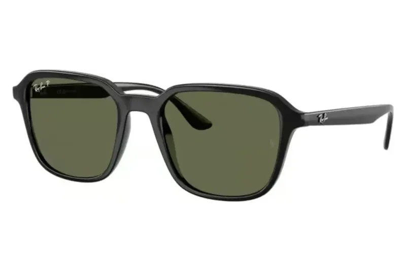 Ray-Ban RB4465I black square sunglasses with green polarized lenses (601/9A), front three-quarter view