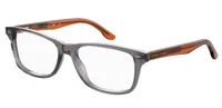 S 306 kids' rectangular eyeglasses in transparent grey with orange temples (M9L), front three-quarter view