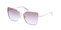 Guess GU00192 sunglasses in Shiny Rose Gold-Pink (59F) with violet gradient lenses and lilac temple tips, front three-quarter view