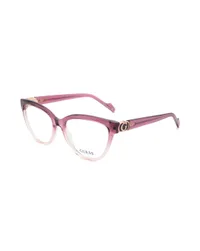 Guess GU50422 083 cat-eye eyeglasses in a violet-to-pink gradient with a gold G logo at the hinge, front three-quarter view