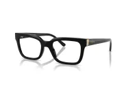 Vogue VO5611B W44 black square eyeglasses with crystal-studded gold temple plaque, front three-quarter view