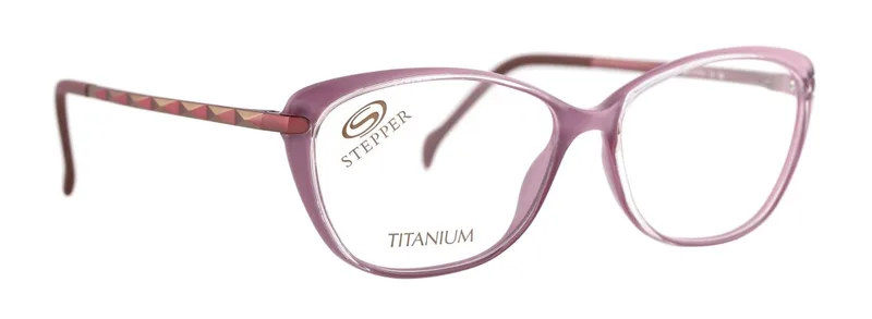 Stepper SI-30176 F330 pink titanium cat-eye eyeglass frame, front three-quarter view on white