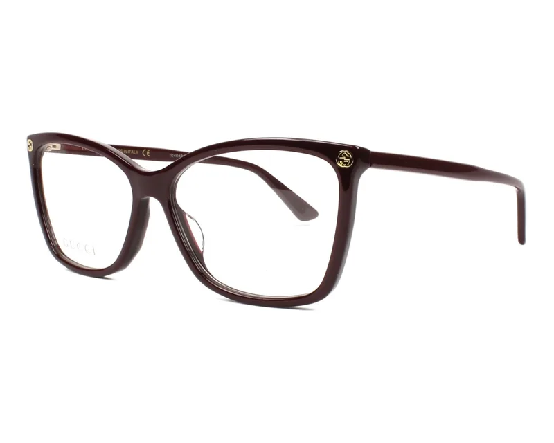 Gucci GG0025O eyeglasses in Burgundy (007), front three-quarter view
