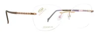 Stepper SI-98852 F031 rose-gold and brown rimless titanium eyeglass frame, front three-quarter view on white