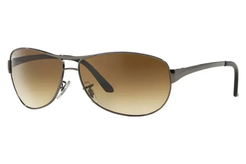 Ray-Ban RB3342I Warrior sunglasses in gunmetal with brown gradient lenses, front three-quarter view