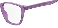 S 347 eyeglasses in transparent violet (morado), close-up of hinge and temple