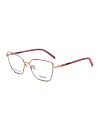 Guess GU50432 stainless steel cat-eye eyeglasses in 069 rose gold with burgundy rim and burgundy temples, three-quarter view