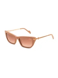Guess GU00378 cat-eye sunglasses in matte beige (57F) with gradient brown lenses and rose-gold G temples, three-quarter view
