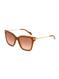 Guess GU00380 square sunglasses in 48F milky brown acetate with gold metal temples and brown gradient lenses, three-quarter view
