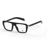 Intense Focus DAPPER 54 C-F matte black acetate flat-top square eyeglass frame with gold metal temple joints, front three-quarter view